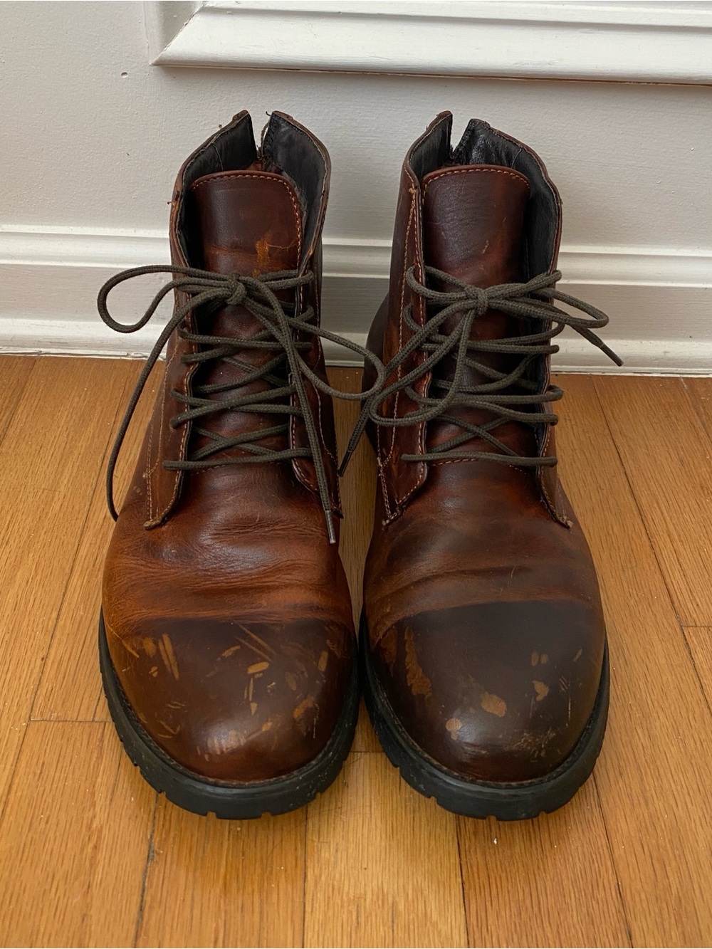 BED|STU Men's Brown Leather Lace-Up Boots Distressed